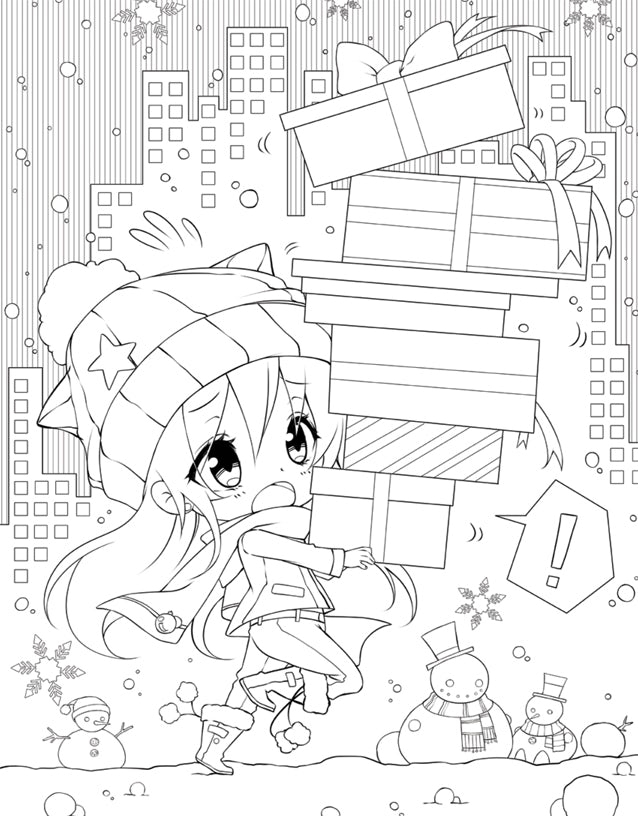 Christmas coloring book with cute girl 11511544 Vector Art at Vecteezy